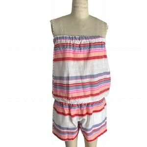 Lemlem Womens Strapless Striped Cotton Romper Pink Red Blue White Size L